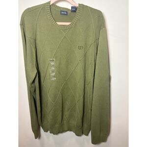 IZOD Men’s XL Green Crewneck Cable Knit Sweater Pullover NEW With Tag